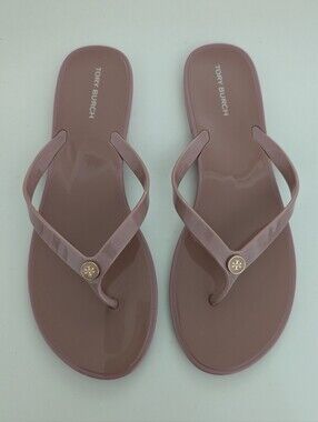 EUC! Tory Burch Studded Jelly Thong Sandals In Mauve/Taupe Size 10